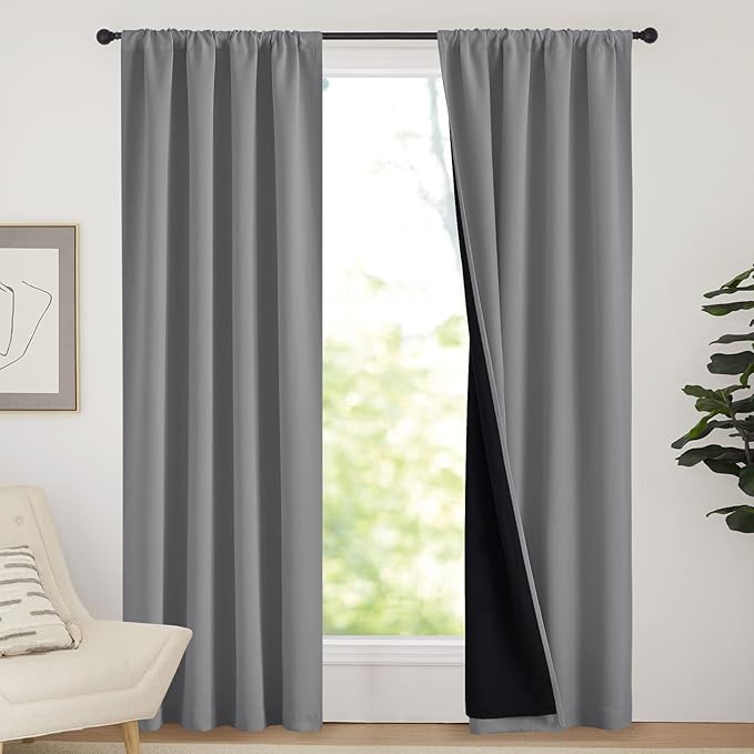 NICETOWN Thick Blackout Curtains for Bedroom, Pair of Energy Smart & Noise Blocking Out Full Shade Curtain Panels, Thermal Insulated Guest Room Rod Pocket Window Dressing(Silver Gray, 42 x 84 inch)