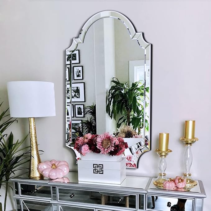 Chende Large Arched Wall Mirror, 22" X 34" Bathroom Mirror with Glass Beveled Edge, Modern Wall Decorative Mirror for Elegant Living Room, Dining Room, Bedroom