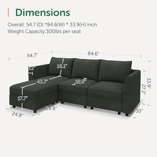 HONBAY Modular Sectional Sofa with Storage L Shaped Sectional Sofa, Convertible Couches for Living Room - Green