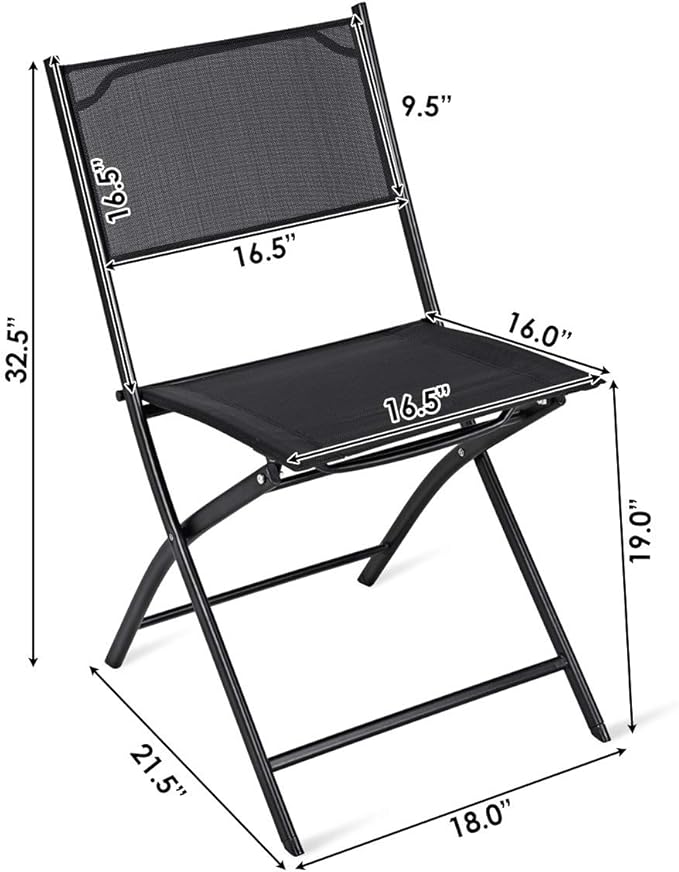 Giantex 4 PCS Folding Patio Chairs, Portable Camping Chair Set, Rust-Proof Steel Frame & Space Saving, Outdoor Patio Furniture for Deck Garden Pool Beach (Black)