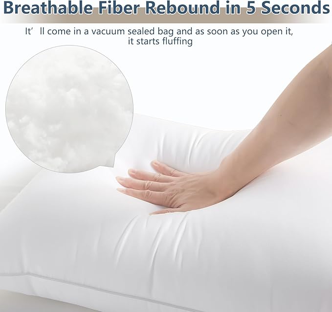 CozyLux Soft Supportive Bed Pillows for Side and Back Sleepers, Oeko-Tex Certified Down Alternative Filling, Hotel Quality Fluffy Sleeping Pillow, Standard Size Set of 2, White, 18" x 26"