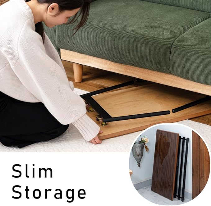 PaletteLife Folding Coffee Table with Storage Shelf, No Assembly, W31.5 x D15.8 x H13.4 In, Round Corner, dorm and living room, Portable and Space-saving, Modern, Compact, Mirror Finish, Dark Brown
