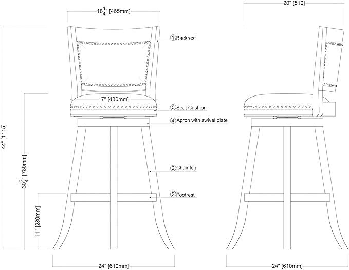 Boraam Melrose Ivory Fabric Swivel Wood Bar Stool - Creme Wire-Brush