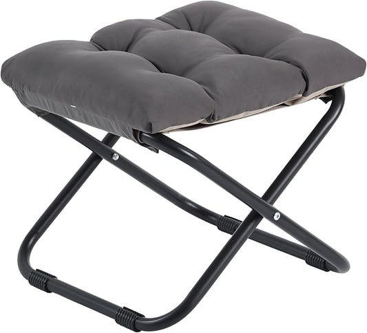 Welnow Folding Foot Stool, Upholstered Small Accent Ottoman with Detachable Thick Cotton Cushion, Padded Sofa Stool with Straight Metal Legs for Lazy Chair, Living Room, Bedroom, Dark Grey
