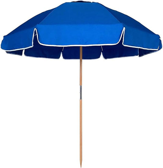 AMMSUN 7.5ft Heavy Duty High Wind Beach Umbrella Commercial Grade with Air Vent Ash Wood Pole & Carry Bag UPF 50+ Sun Protection for Patio Garden Pool Backyard Blue