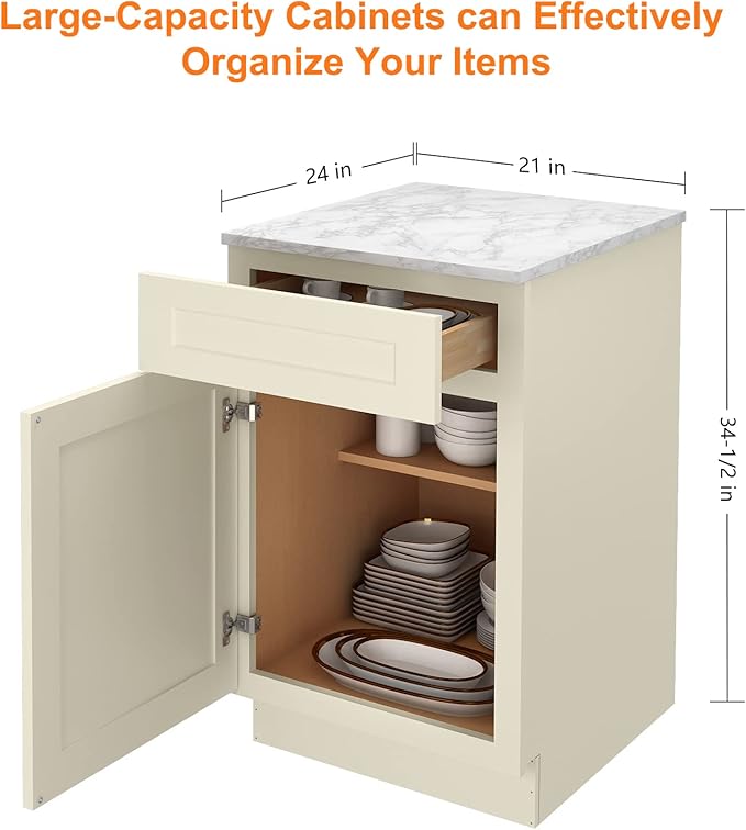 LOVMOR Kitchen Base Cabinets, Sideboard Storage Cabinet, Entryway Cabinet with 1-Drawer & Adjustable Shelf, 21" W X 24" D X 34-1/2"H