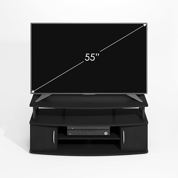 Furinno Jaya TV Stand, Entertainment Center, TV Console, for TV up to 55 Inch, with 2 Doors and Cable Management Holes, for Living Room, Bedroom, Darkwood