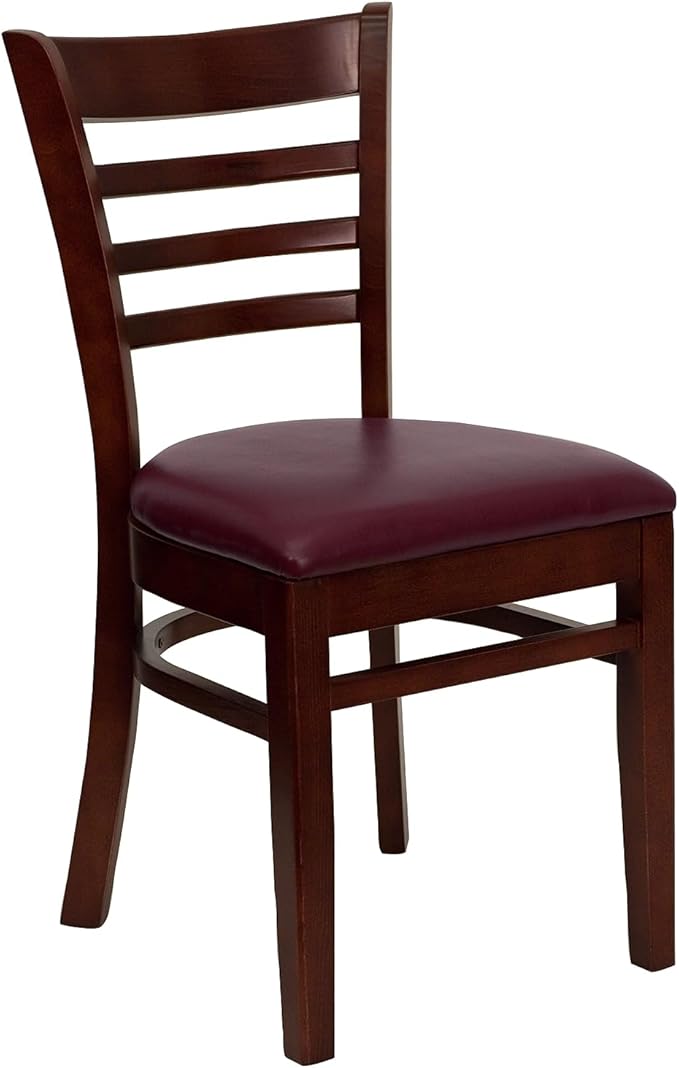Flash Furniture HERCULES Series Ladder Back Mahogany Wood Restaurant Chair - Burgundy Vinyl Seat
