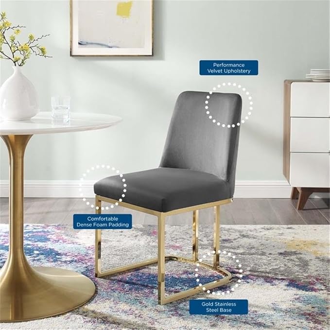 Modway Amplify Sled Base Performance Velvet Dining Side Chair, Gold Gray