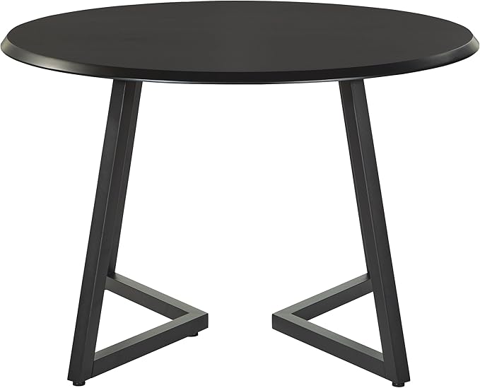 OSP Home Furnishings Metro Mid-Century Modern Round Dining Table with Black Metal Base, 45-inches, Black Veneer Top