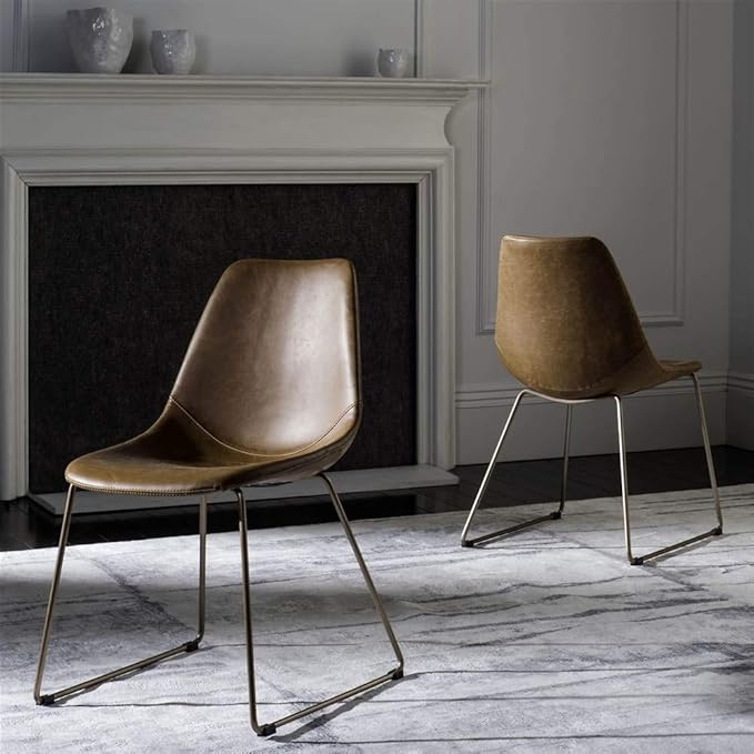 Safavieh Home Dorian Mid-Century Modern Light Brown Faux Leather and Copper Dining Chair, Set of 2
