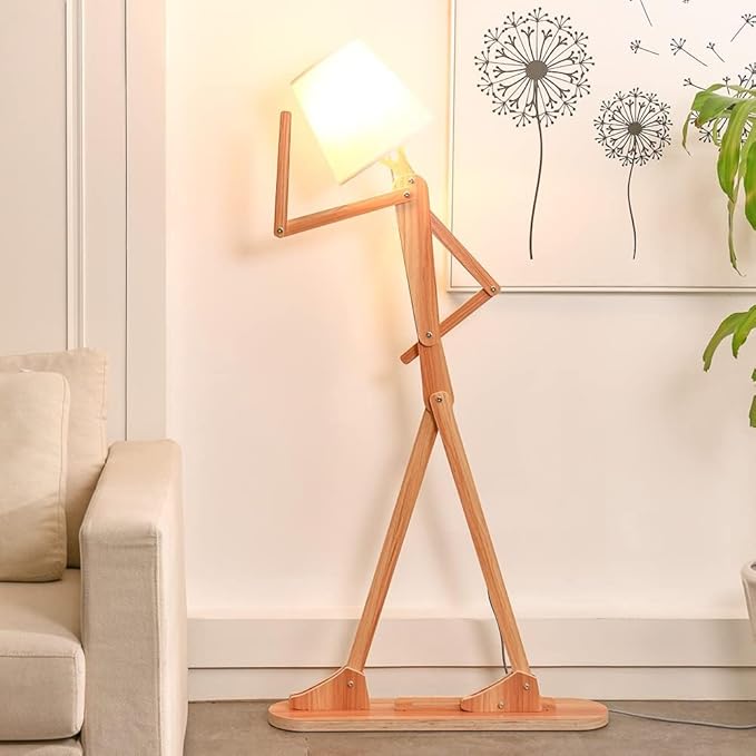 Cool Tall Wood Floor Lamp for Living Rooms Bedrooms - Office Corner Decorative Reading Standing Arc Light Creative Swing Arm Gift Ideas for Kids Boys Girls Bedside - LED Bulb Included (Ash)