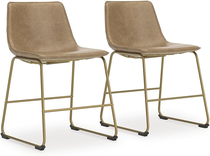 Signature Design by Ashley Lexadine Contemporary Upholstered Faux Leather Dining Chair, Set of 2, Light Brown & Gold
