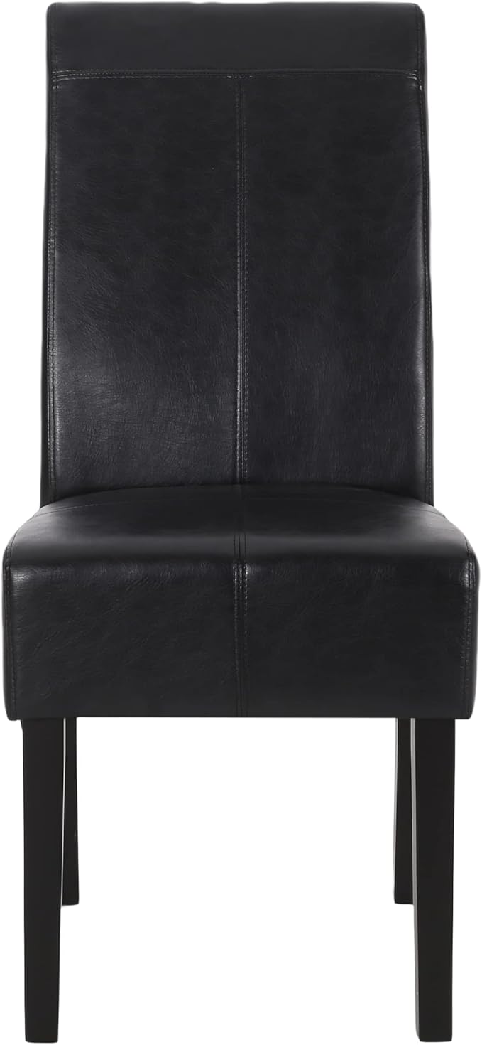 Christopher Knight Home Pertica Upholstered T-Stitch Dining Chairs - Faux Leather - Midnight Black/Espresso (Set of 2)