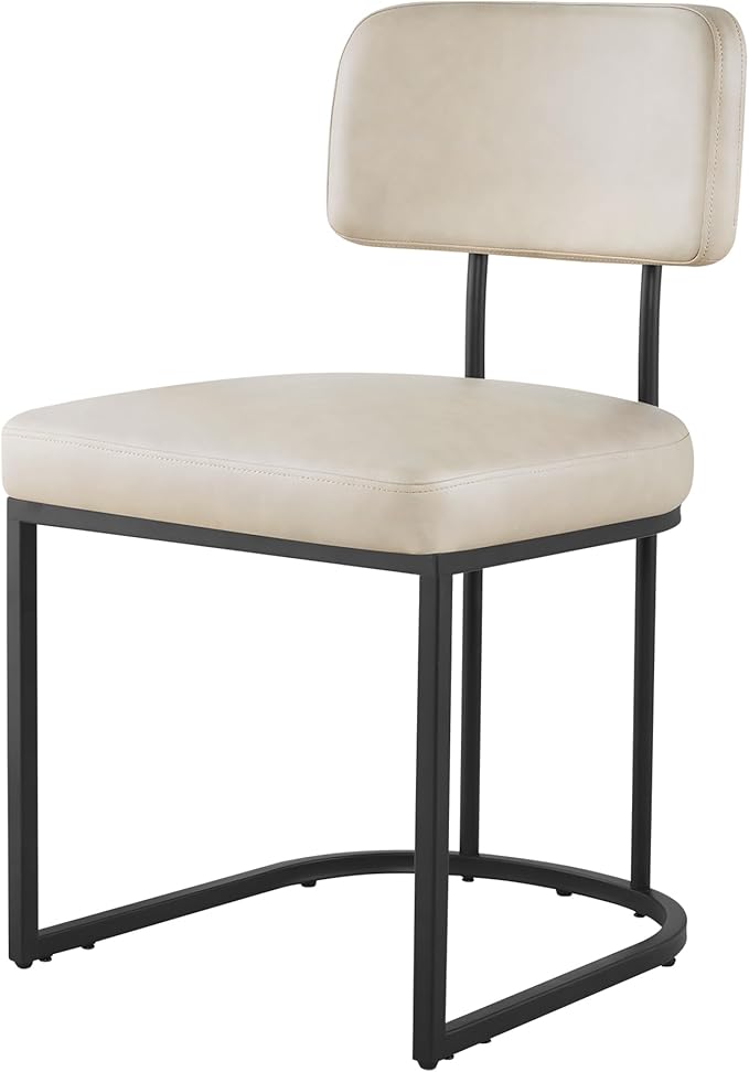 Dining Chairs Set of 4, Upholstered Modern Kitchen Chairs with Ergonomic Backrest, Faux Leather Cushion Seat & Metal Legs for Living Room, Restaurant, and Café, Cream, 2 Boxs