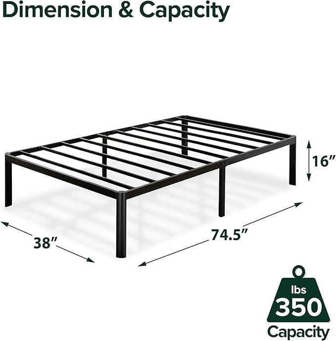 ZINUS Van 16 Inch Metal Platform Bed Frame / Steel Slat Support / No Box Spring Needed / Easy Assembly, Twin