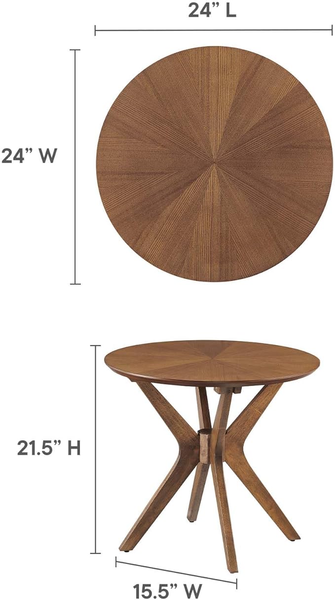 Modway EEI-6558-WAL Crossroads 24” Round Wood Side Table, Walnut