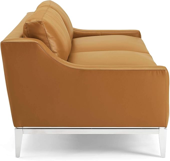 Modway Harness 83.5" Leather Sofa in Tan with Stainless Steel Base