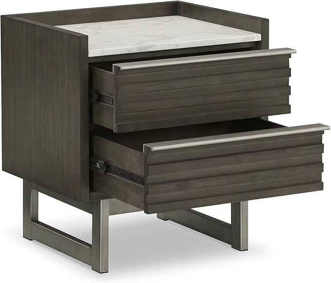 Signature Design by Ashley Arkenton Contemporary Nightstand with Marble Tabletop, White & Dark Brown