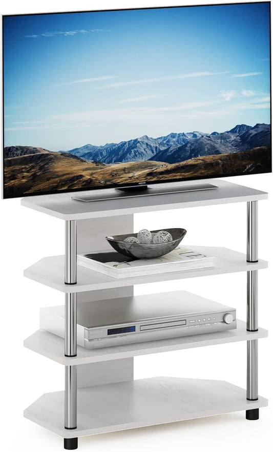Furinno Econ Easy Assembly 4-Tier Petite Entertainment Center TV Stand for TV up to 25 Inch with Stainless Steel Tubes, White Oak/Chrome