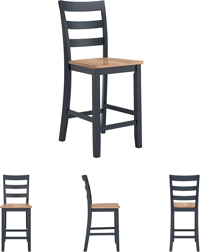 Signature Design by Ashley Gesthaven Casual 24.25" Counter Height Bar Stool with Saber Leg and Slat Back, Set of 2, Light Brown & Blue