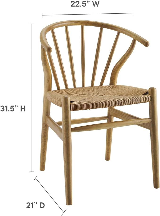 Modway Flourish Mid-Century Modern Rustic Farmhouse Wood Dining Chair Set of 2 in Natural