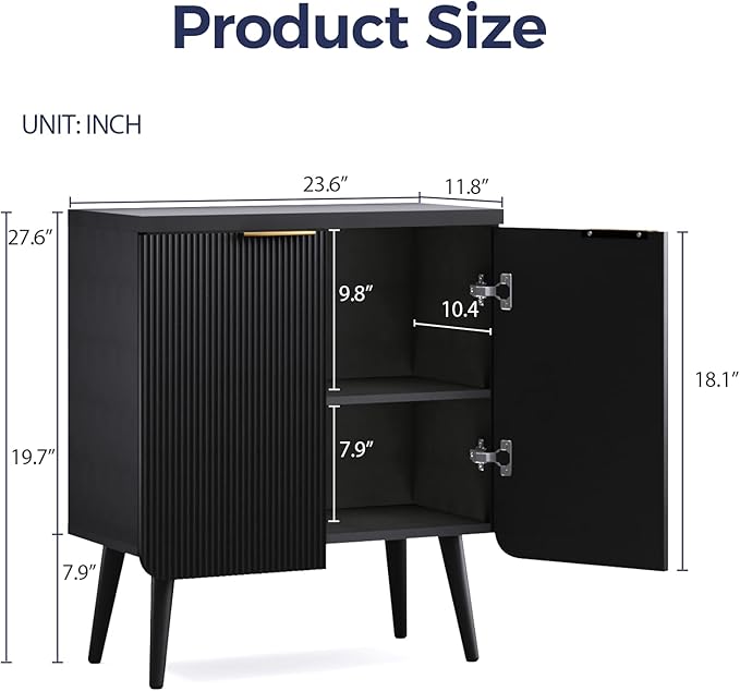 FONTOI Fluted Buffet Cabinet – Modern Wood Sideboard with 2-Doors & Shelves, Multifunctional Storage Cabinet & Credenzas for Entryway, Dining & Living Room, Black