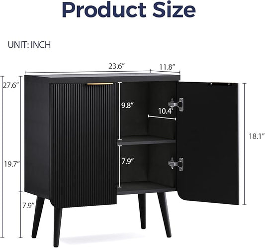 FONTOI Fluted Buffet Cabinet – Modern Wood Sideboard with 2-Doors & Shelves, Multifunctional Storage Cabinet & Credenzas for Entryway, Dining & Living Room, Black