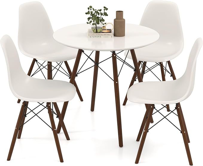 Giantex Round Dining Table Set for 4, 5-Piece Breakfast Nook Table Set w/ 31.5" Dinner Table, Dining Chairs, Wood Legs, Dinette Set, Kitchen Table Chairs Set for Living Room Restaurant (White+Walnut)