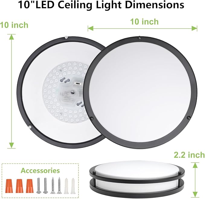 Black Flush Mount Ceiling Light - 4 Pack 24W 3000K/3500K/4000K/5000K/6000K Dimmable 10 Inch Led Ceiling Light Fixture for Bedroom Bathroom Kitchen Hallway (4, Black, 10 Inch)