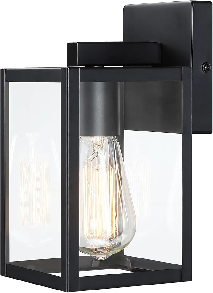 2 Pack Small Outdoor Sconce Lights,9 Inch Outdoor Wall Lantern Light,Exterior Sconce Metal and Glass Small Porch Light, Black Outdoor Lanterns for Front Porch Garage Balcony