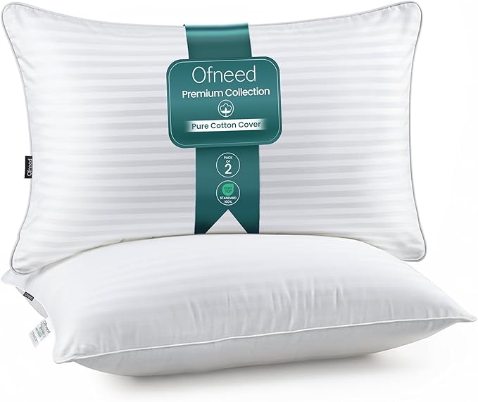 Queen Size Pillows Set of 2 Down Alternative – Soft & Fluffy Queen Pillows with Cotton Cover, Hotel Quality Pillow for Bed, Perfect Bed Pillows for Side and Back Sleepers, Size 20"x28"