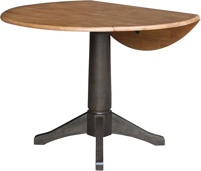 IC INTERNATIONAL CONCEPTS Wood 42 in. Round Top Drop Leaf Pedestal Dining Table in Hickory/Washed Coal