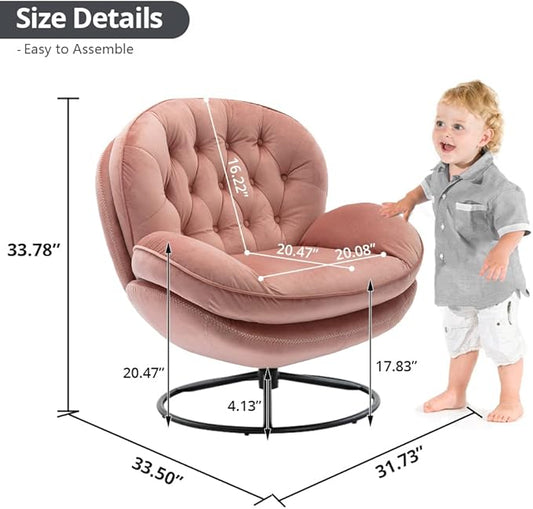 Velvet Swivel Accent Chair with Ottoman Set, Modern Lounge Chair with Metal Base Frame & Footrest, Comfortable Single Leisure Sofa Chair Reading Chair with 360 Degree Swiveling for Living Room, Pink