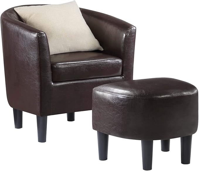 Convenience Concepts Take a Seat Churchill Accent Chair with Ottoman, Espresso Faux Leather
