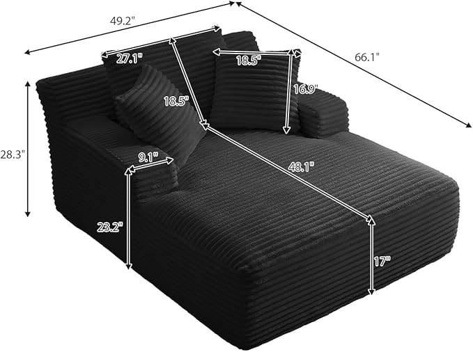 49.2" Oversized Chaise Lounge Daybed Plush Corduroy Upholstered Boneless Memory Foam Cloud Couch Sofabed, Lazy Lounger Chairs with Deep Seat, No Assembly Required Cloud Comfy Couches for Living Room