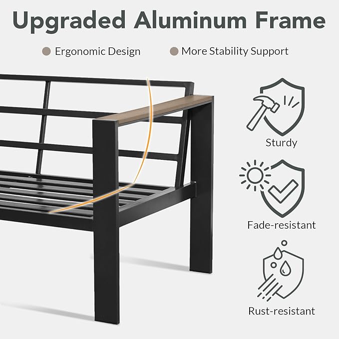 Outdoor Patio Furniture Set 7 Pieces Luxury Aluminum Patio Conversation Set with Coffee Table and 2 Ottoman 9 Seats, Thick Cushions, Large Sectional Sofa for Porch, Balcony, Deck, Dark Gray