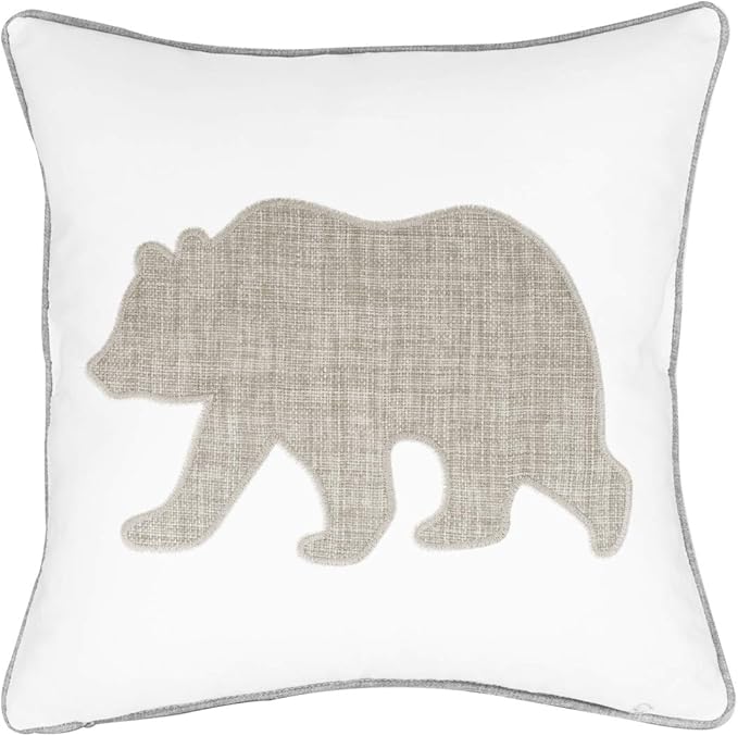 Animal Cotton Throw Pillow Covers Bear Pattren Embroidered 18x18 Inches for Couch Cushions Covers (White) … …