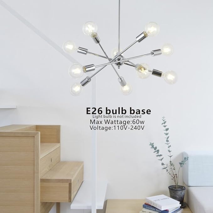 BONLICHT Sputnik Chandelier Chrome 10 Lights Pendant Lighting Modern Sputnik Light Vintage Ceiling Light Fixture UL Listed