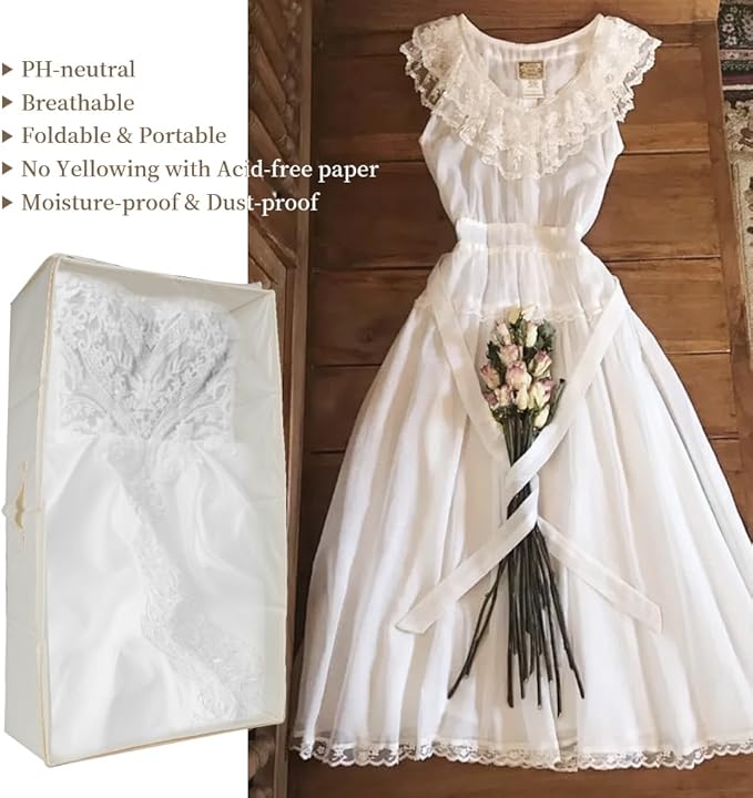 Wedding Dress Storage Box: Dresses Preservation Bag with 30Pcs Acid-free Tissue Paper & Microfiber Gloves