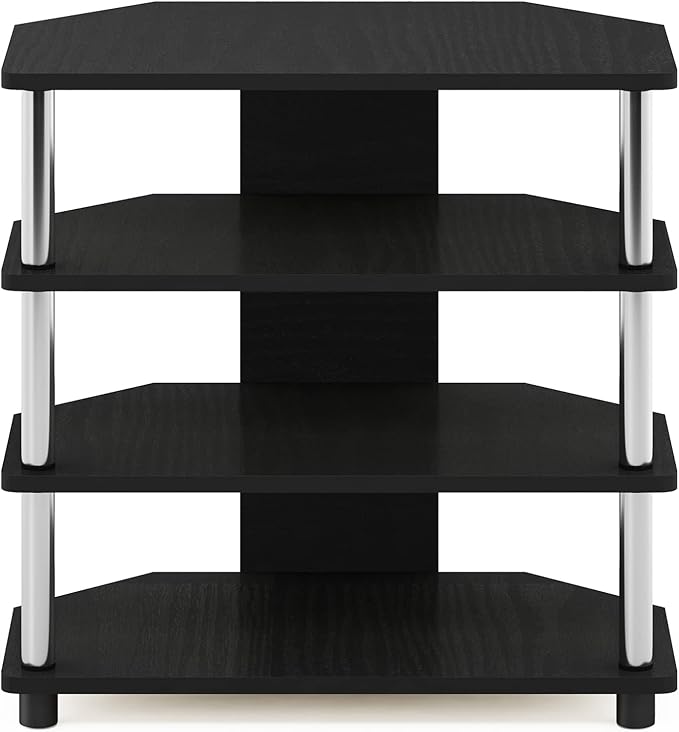 Furinno Turn-N-Tube Easy Assembly 4-Tier Petite Entertainment Center / TV Stand / TV Unit / TV Desk, Stainless Steel, Americano/Chrome