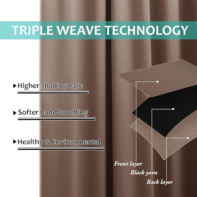 NICETOWN Total Blackout Panels for Nursery, Super Soft, Heavy Duty and Thick Window Treatment Curtains 63 inches Long with Black Lined for Basement (1 Pair, Cappuccino, 52 inches Wide Each Panel)