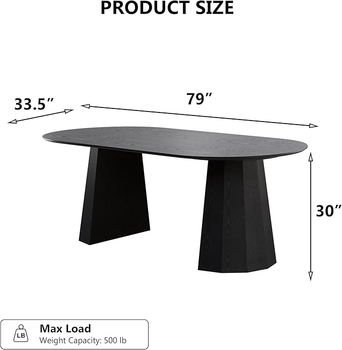 Casaphoria 79" Oval Dining Table, Modern Wood Kitchen Table with Cone Shaped Strip Polygonal Base for Living Room & Dining Room, Easy Assembly Farmhouse Furniture for 6-8, Black