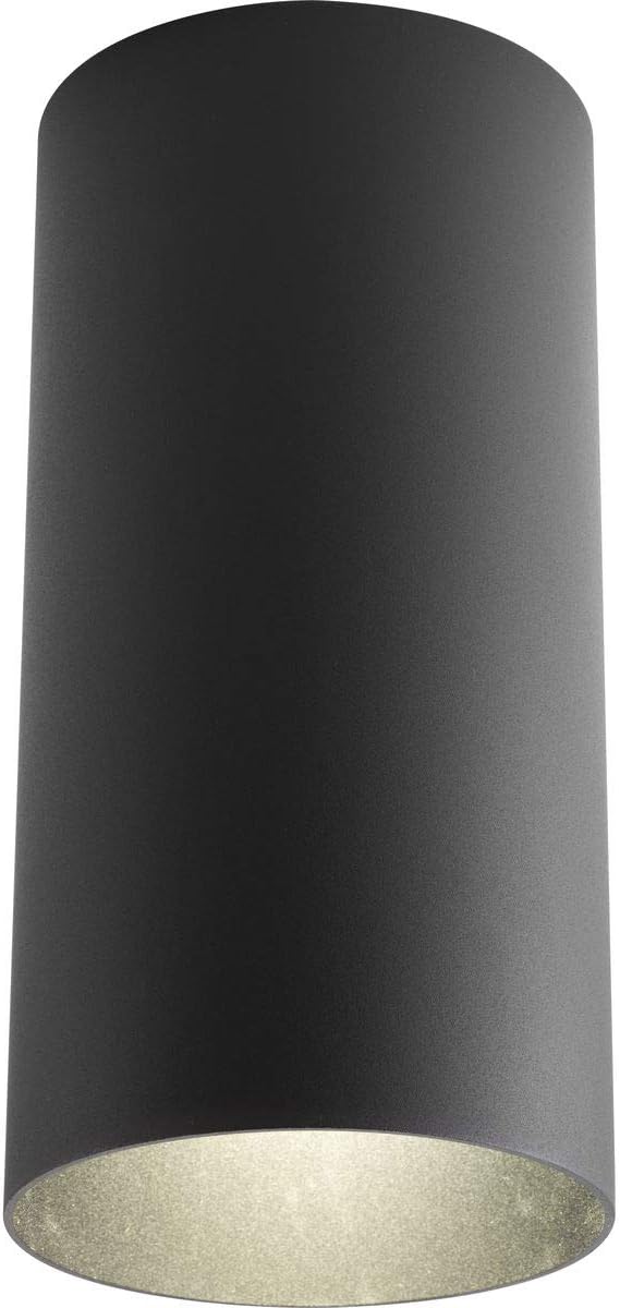 Progress Lighting 6-in Cylinder Outdoor Ceiling Light, 1-Light Modern Flush Mount, Interior and Exterior, Home or Porch, Aluminum, 6" W x 12". H, Black, P5741-31