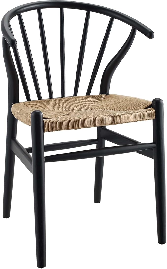 Modway Flourish Mid-Century Modern Rustic Farmhouse Wood Dining Chair Set of 2 in Black