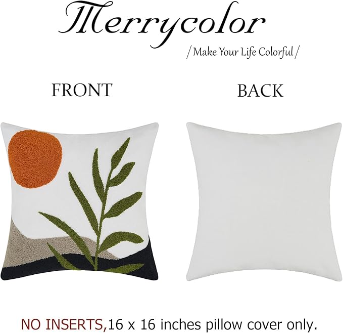Merrycolor Decorative Throw Pillow Covers 16x16 Boho Pillow Covers Tufted Mid Century Modern Throw Pillows Abstract Leaf Pillow Cover Aesthetic Boho Pillows for Couch Bed Sofa Living Room 1PC