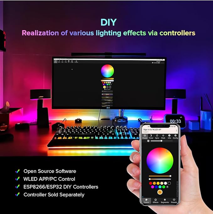 BTF-LIGHTING WS2812B IC RGB Pebble Pixel Seed String Roll Individual Addressable Chasing Color Smart Fairy String Light PVC Wire 2X32.8FT 200LED DC5V for Christmas Decor(No Adapter or Controller)