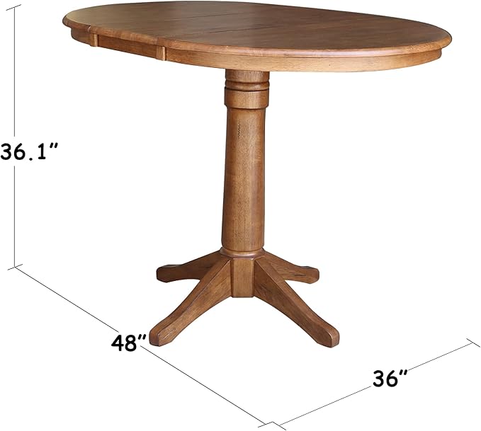 IC INTERNATIONAL CONCEPTS 36" Solid Wood Round Top Pedestal Table with 12" Leaf in Oak - 36.1" H