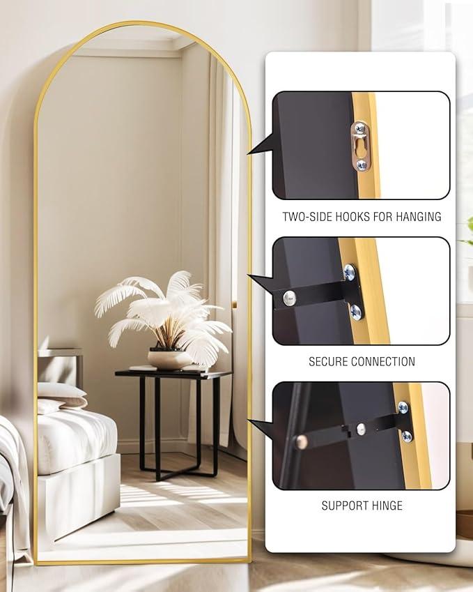71"x26" Arched Full-Length Mirror with Explosion-Proof HD Glass - Oversized Floor or Wall-Mounted Full Body Mirror for Bedroom, Living Room, and Cloakroom (Gold)