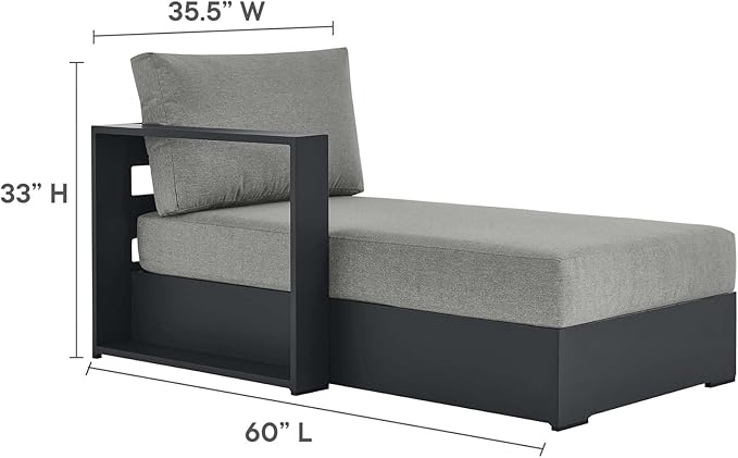 Modway Tahoe Aluminum Outdoor Chaise Lounge Gray with Weather-Resistant Cushions, Modular Left-Facing Patio Lounger for Pool Furniture or Sectional Sofa Set